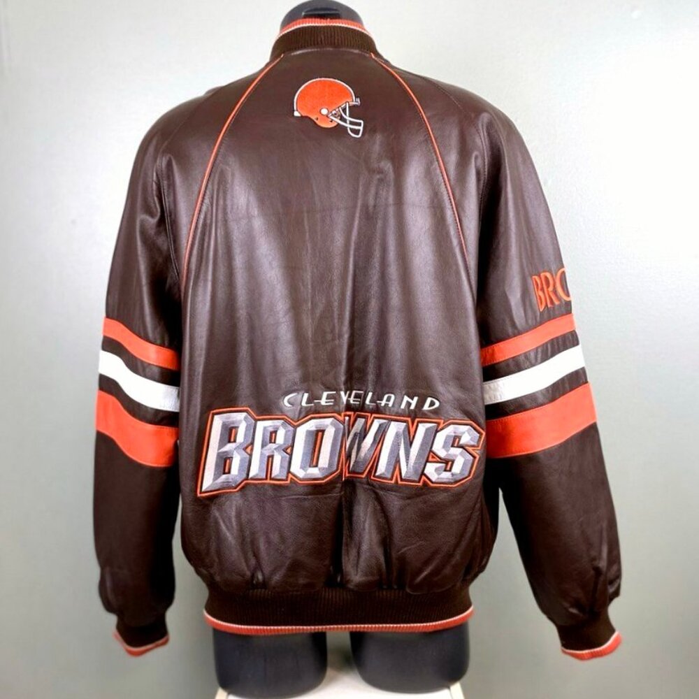 Cleveland Browns Leather Jacket by G-III Cow Leather High Quality BROWN  MEDIUM